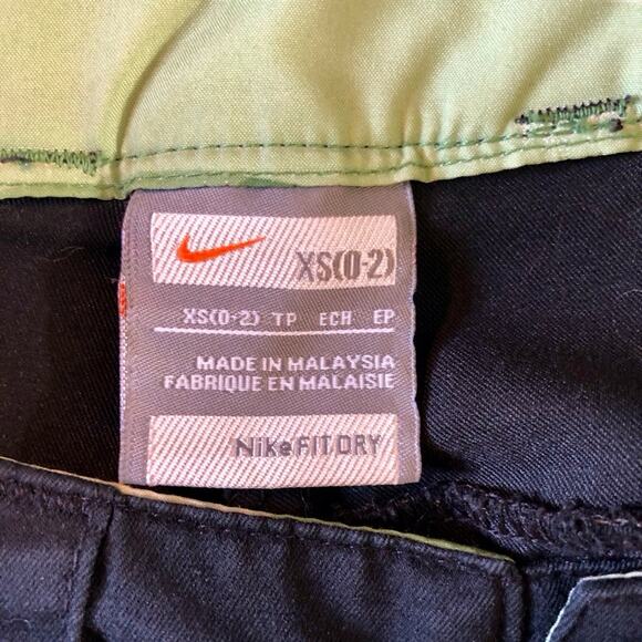 Y2k Vintage Nike Dri Fit Black Cargo Pants Green Camo Trim Roll Cuffs Pockets - Picture 8 of 16